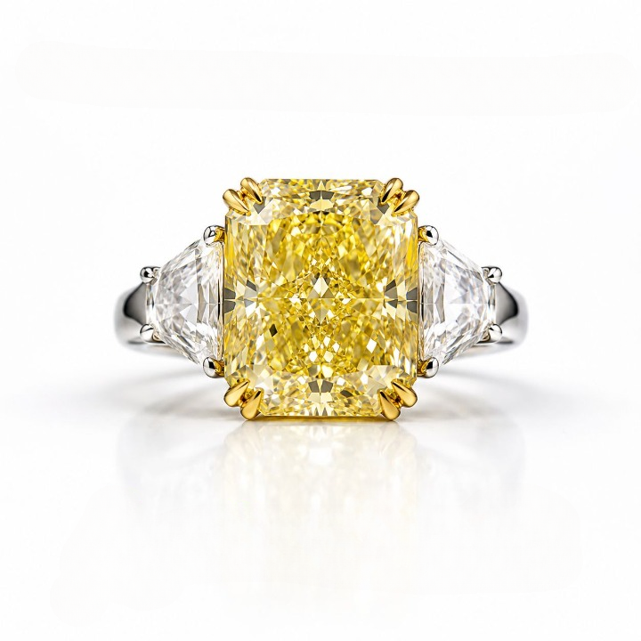 Briony 10 Carat Radiant Cut Fancy Intense Yellow Diamond Ring in Platinum