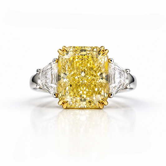 Briony 10 Carat Radiant Cut Fancy Intense Yellow Diamond Ring in Platinum