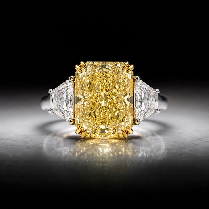 Briony 10 Carat Radiant Cut Fancy Intense Yellow Diamond Ring in Platinum