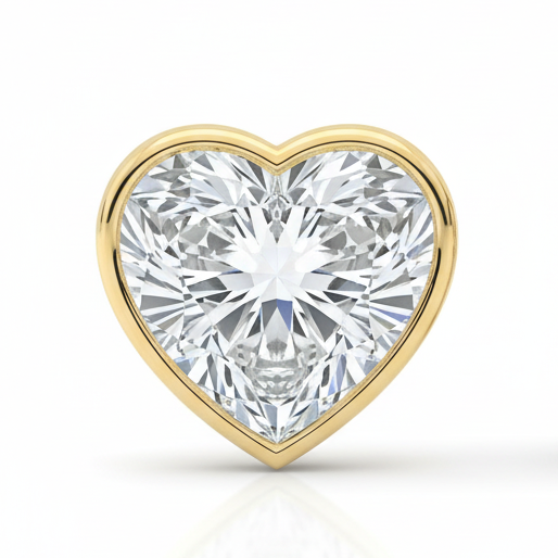 Heart-shaped diamond with gold setting on a white background