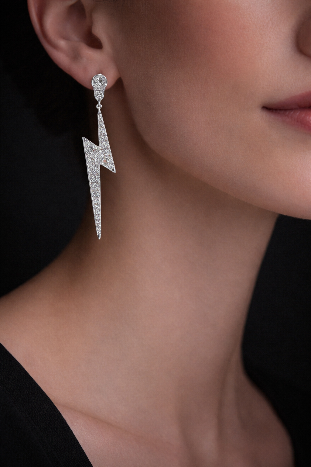 Clarke 2 Carats Round Lightning Bolt Drop Earrings in 14K White Gold