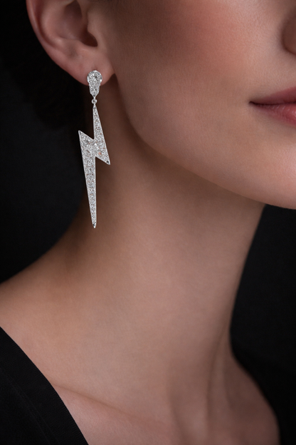 Clarke 2 Carats Round Lightning Bolt Drop Earrings in 14K White Gold
