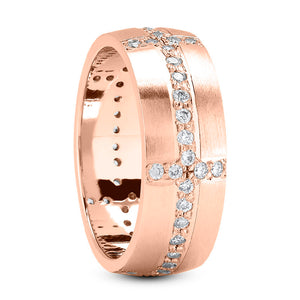 Matthew Men's Diamond Wedding Ring Round Cut Beading in 14K Rose Gold
