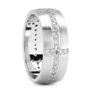 Matthew Men's Diamond Wedding Ring Round Cut Beading in 14K White Gold