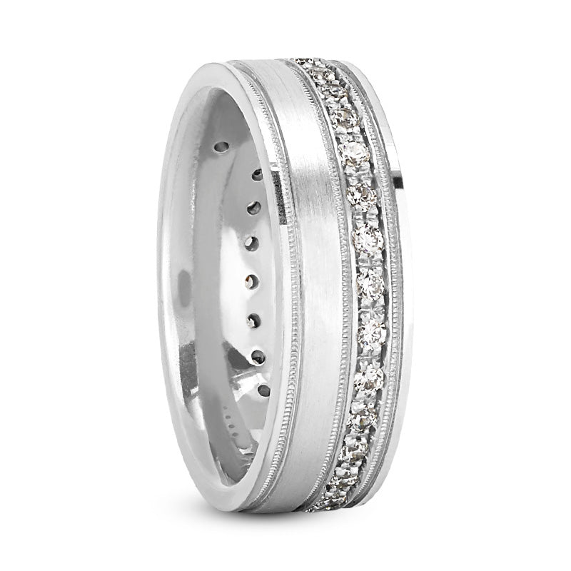 Santiago Men's Diamond Wedding Ring Round Cut Beading in 14K White Gold