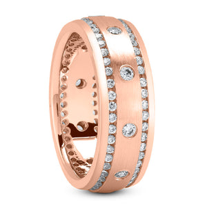 Anthony Men's Diamond Wedding Ring Round Cut Beading in 14K Rose Gold
