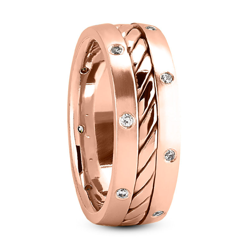 Lincoln Men's Diamond Wedding Ring Round Cut Rope in 14K Rose Gold