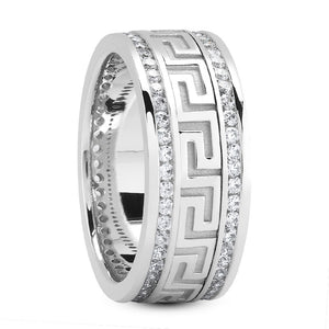Wyattl Men's Diamond Wedding Ring Round Cut Greek Key in Platinum