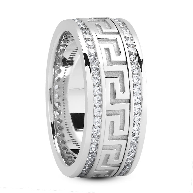 Wyattl Men's Diamond Wedding Ring Round Cut Greek Key in 14K White Gold