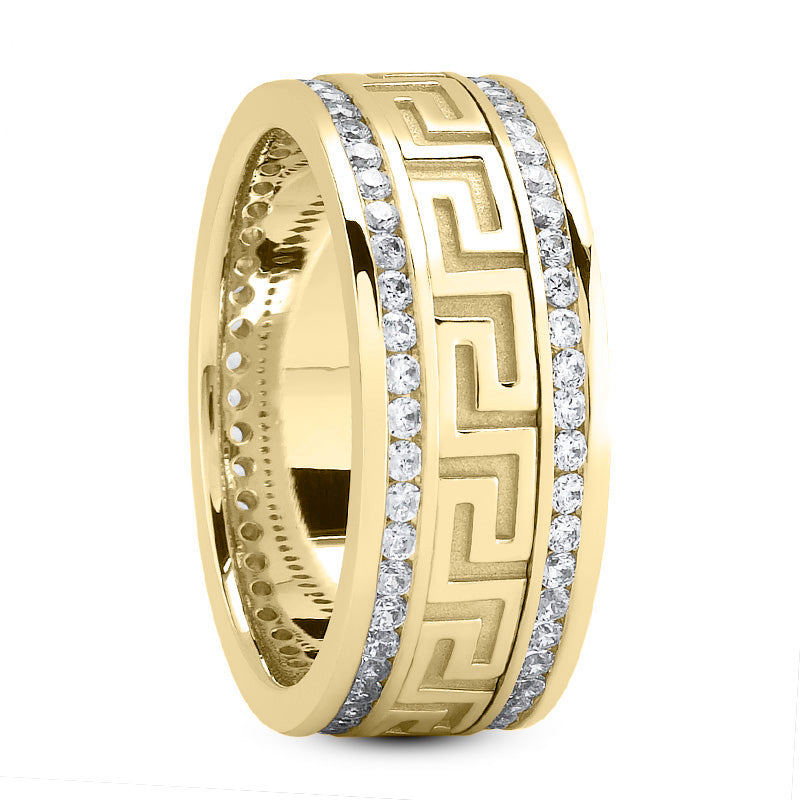 Wyattl Men's Diamond Wedding Ring Round Cut Greek Key in 14K Yellow Gold