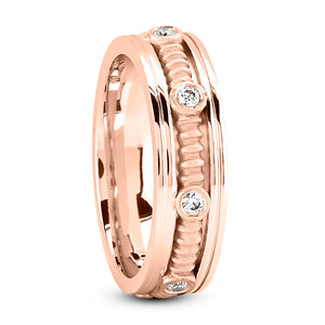 Axel Men's Diamond Wedding Rope Layered Ring Round Cut in 14K Rose Gold