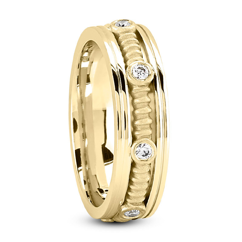 Axel Men's Diamond Wedding Rope Layered Ring Round Cut in 14K Yellow Gold