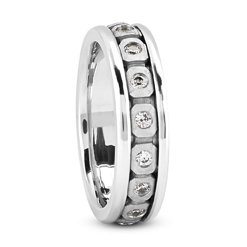 Gabriel Men's Diamond Wedding Ring Round Cut Burnished Set in Platinum