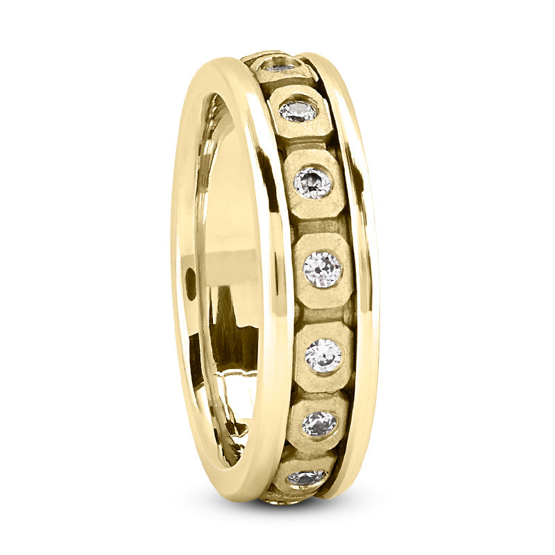 Gabriel Men's Diamond Wedding Ring Round Cut Burnished Set in 14K Yellow Gold