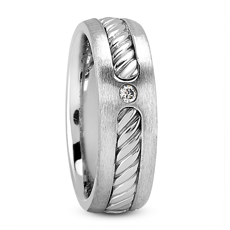 Miles Men's Diamond Wedding Cable Ring Round Cut in 14K White Gold