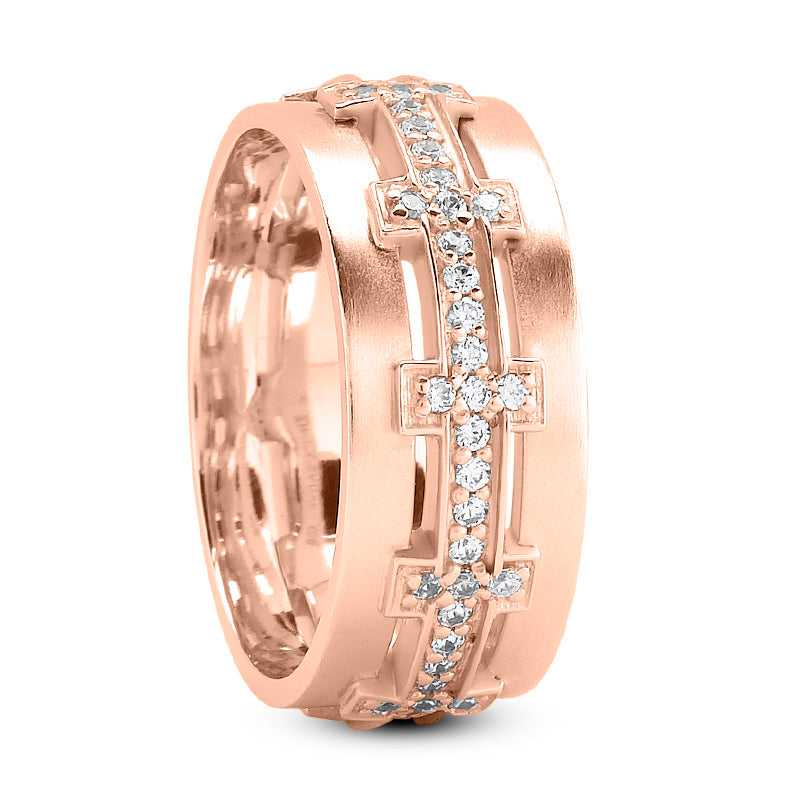 Ezekiel Men's Diamond Wedding Ring Round Cut Beading in 14K Rose Gold