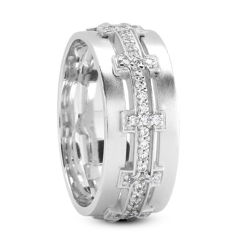 Ezekiel Men's Diamond Wedding Ring Round Cut Beading in 14K White Gold