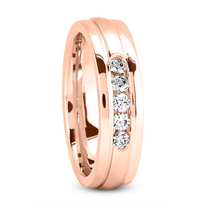 Waylon Men's Diamond Wedding Ring Round Cut Channel Set in 14K Rose Gold