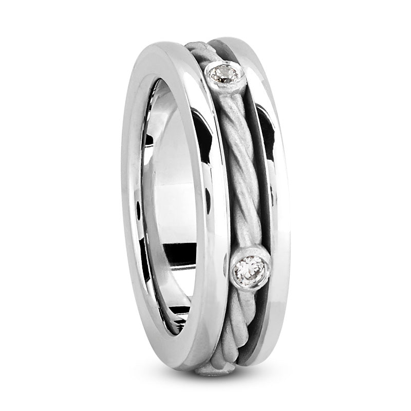 Harry Men's Diamond Wedding Ring in Rope 14K White Gold