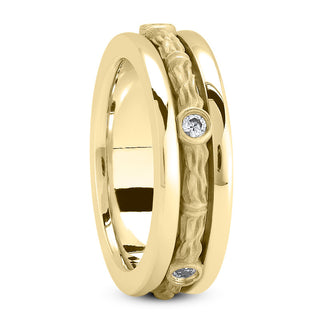 Xavier Men's Diamond Wedding Bark Ring 14K Yellow Gold