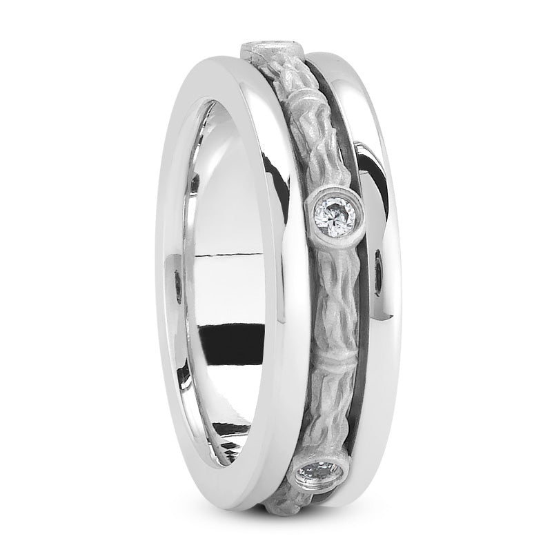 Xavier Men's Diamond Wedding Bark Ring 14K White Gold