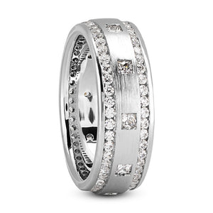 Thomas Men's Diamond Wedding Ring Round Cut Beading with square princes cut diamond burnished in Platinum