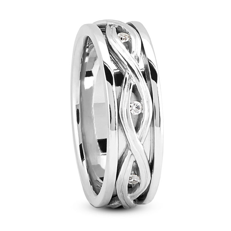 Walker Men's Diamond Wedding Ring Round Cut Infinity Set in 14K White Gold
