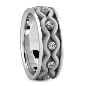 Jaxon Men's Diamond Wedding Ring Round Cut Wavy Rope in 14K White Gold
