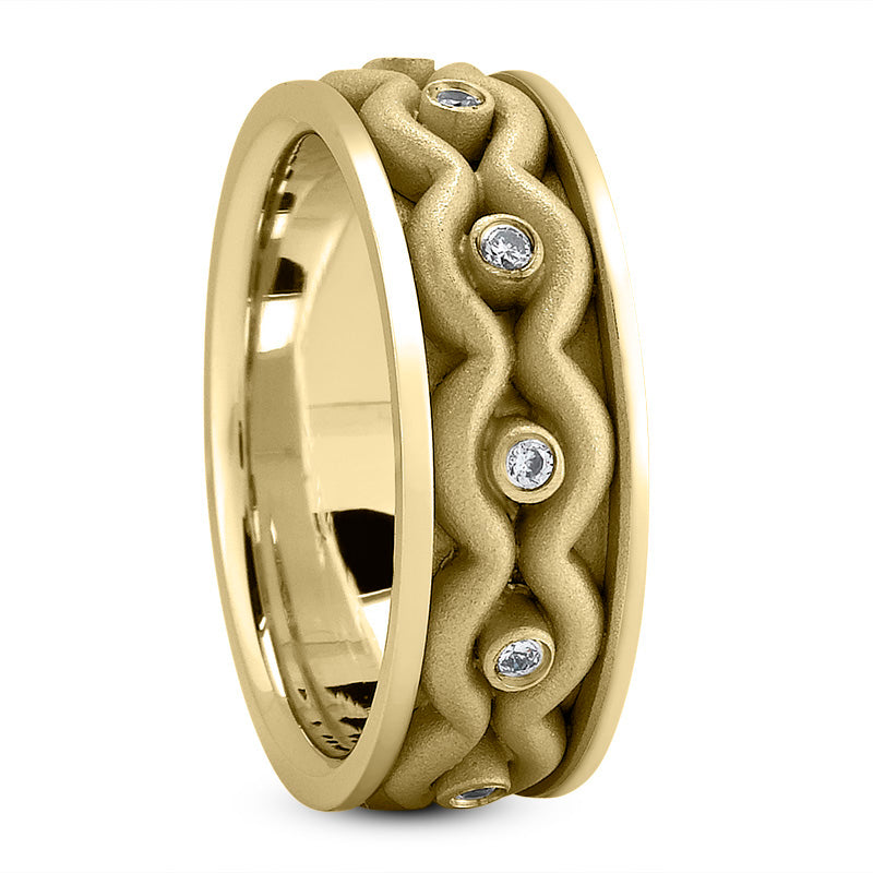 Jaxon Men's Diamond Wedding Ring Round Cut Wavy Rope in Yellow Gold