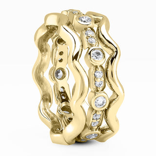 Everett Men's Diamond Wedding Ring Round Cut Multi-layered Set in 14K Yellow Gold