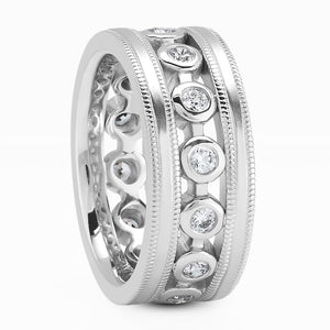 Brooks Men's Diamond Wedding Ring Round Cut Bezel Set in 14K White Gold