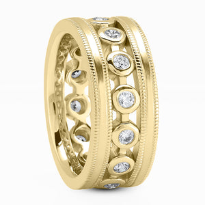 Brooks Men's Diamond Wedding Ring Round Cut Bezel Set in 14K Yellow Gold