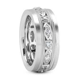 Jonathan Men's Diamond Wedding Ring Round Cut Symbol Set in 14K White Gold