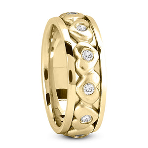 August Men's Diamond Carved Heart Wedding Band  in 14k Yellow Gold