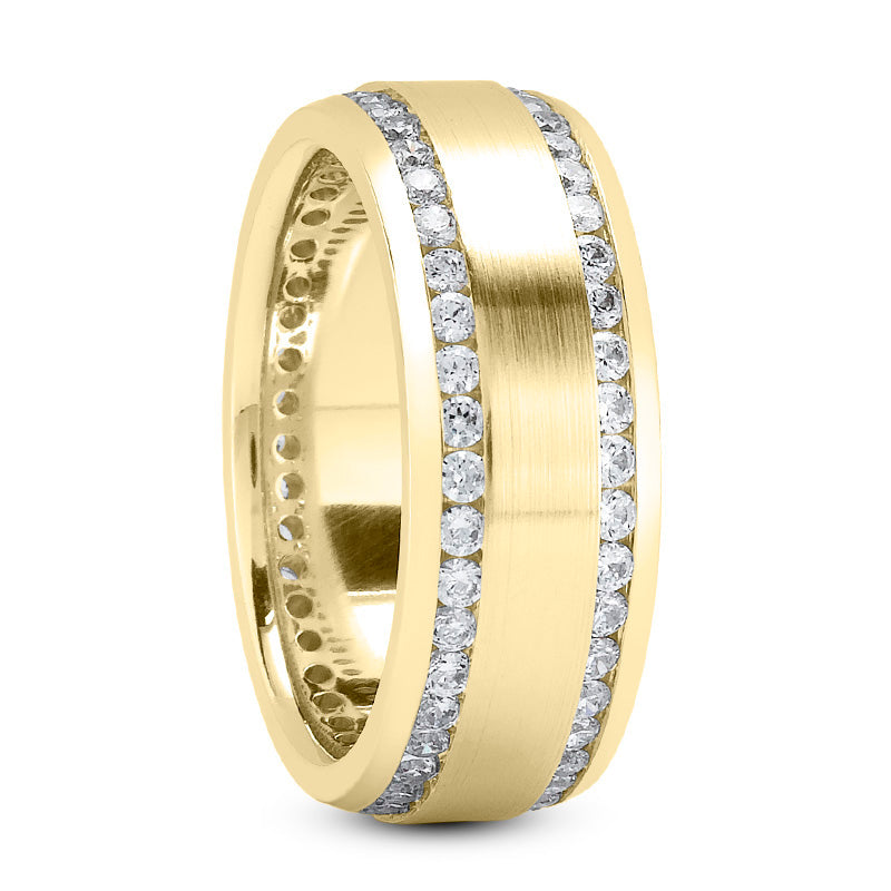 Jayden Men's Diamond Wedding Ring double row, channel set in 14K Yellow Gold