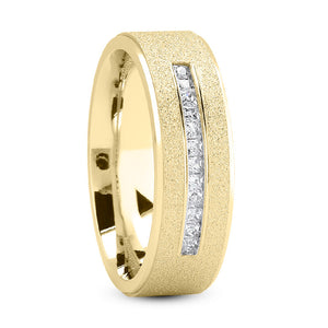 Ryan Men's Diamond Sandblast Wedding Ring Princess Cut in 14K Yellow Gold