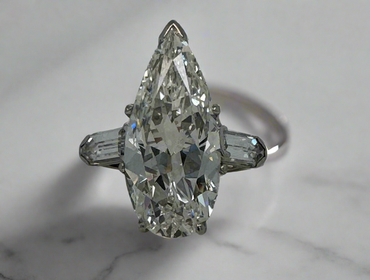 Elongated 10 Carat Pear Shape Diamond Ring