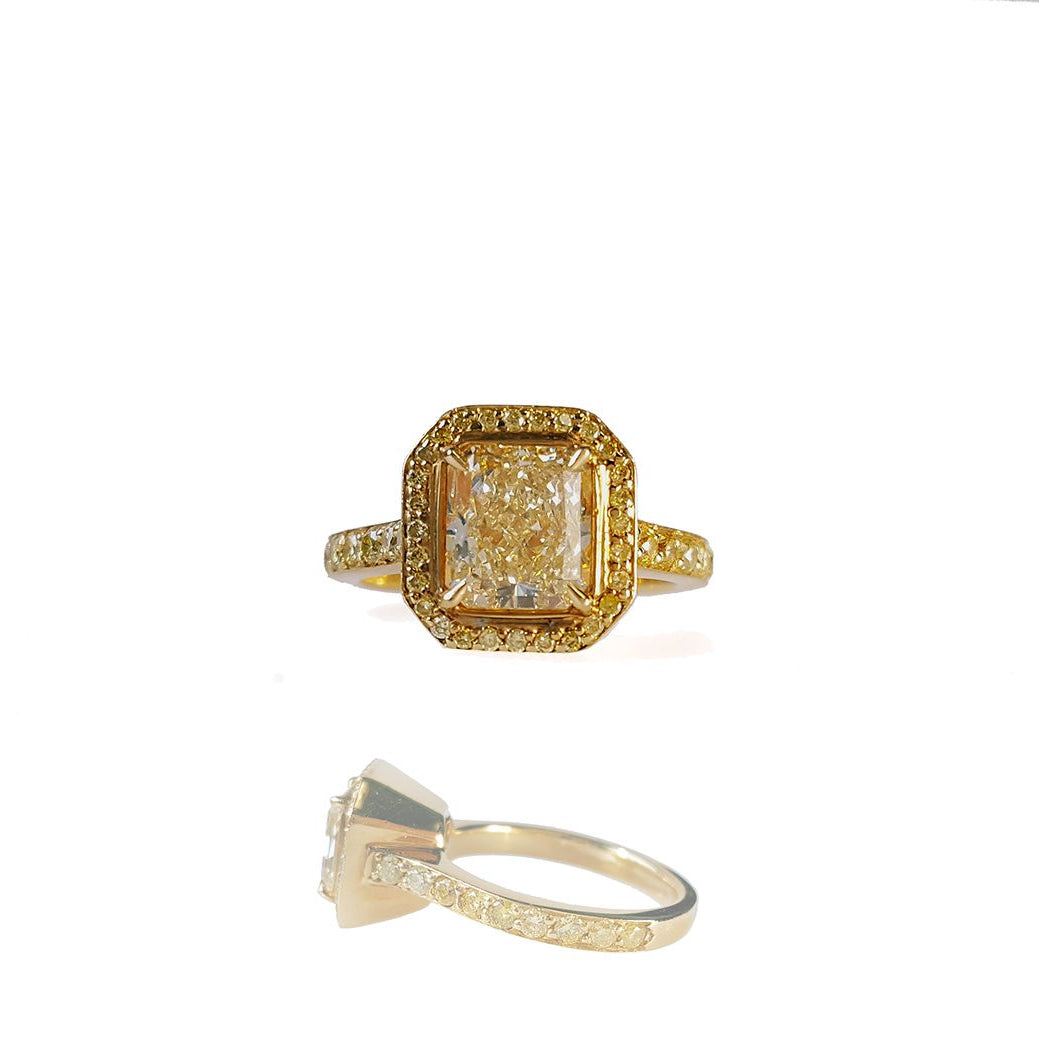 Elowen 2 Carat Fancy Brownish Yellow VS1 Radiant Cut Diamond Engagement Ring