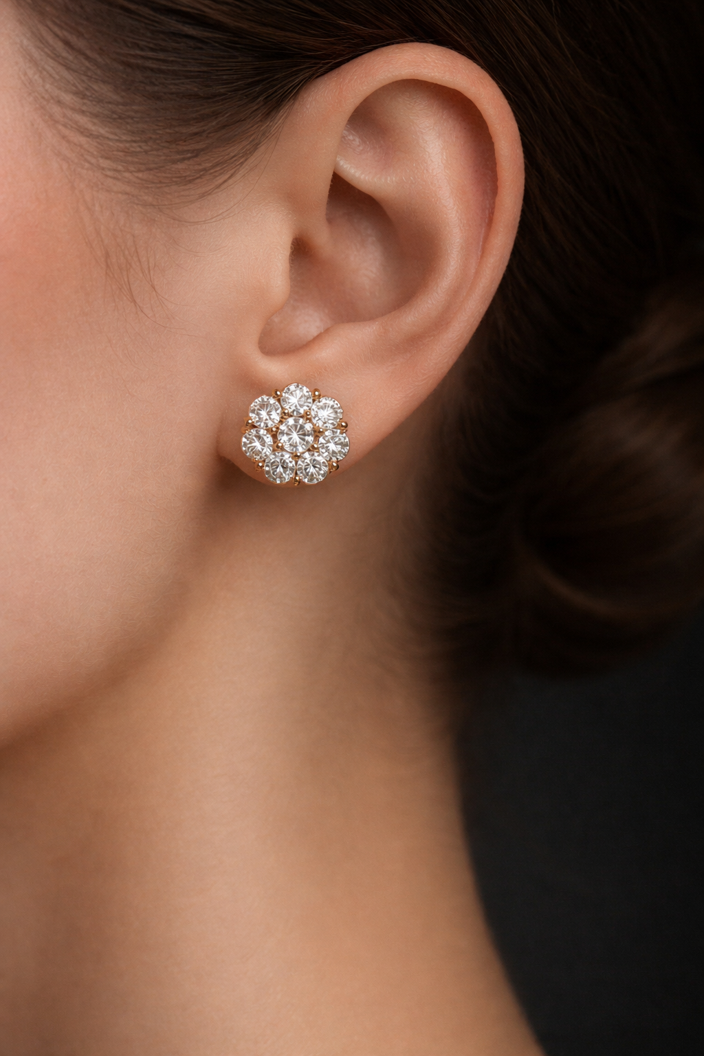 Foster 3 Carats Round Cut Flower Set Diamond Stud Earrings in 14K Rose Gold