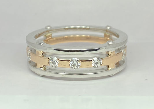 3 Row Men wedding band , rose gold and white gold with Screws and 9 lab grown diamonds 10k gold
