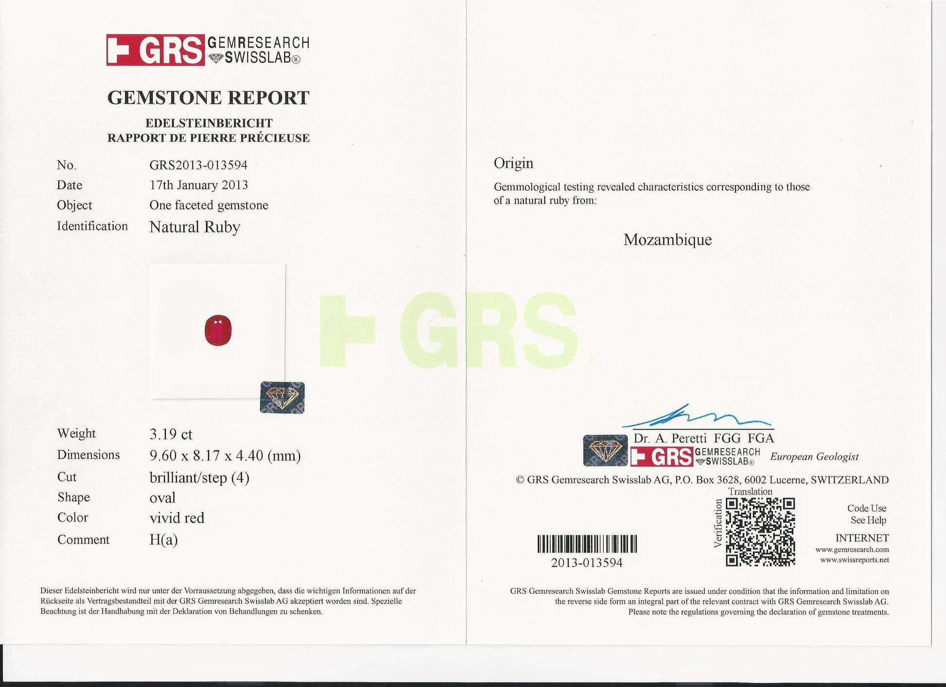 GRS Report 3.19 Carats Oval Cut Heat Pigeon Blood Red Ruby Loose Gemstone