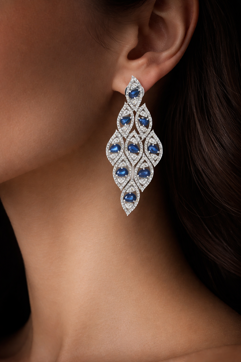 Johanna Pear Cut Sapphire & Diamond Drop Earrings in 14K White Gold