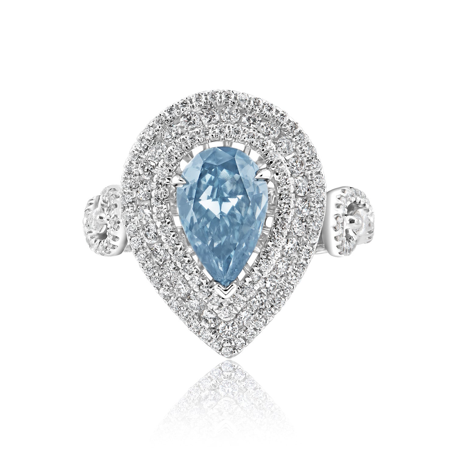 Novah 2 Carats Fancy Intense Blue VS1 Pear Shape Diamond Engagement Ring Front View