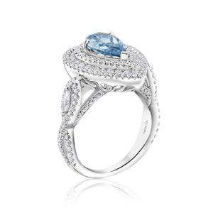 Novah 2 Carats Fancy Intense Blue VS1 Pear Shape Diamond Engagement Ring Side View