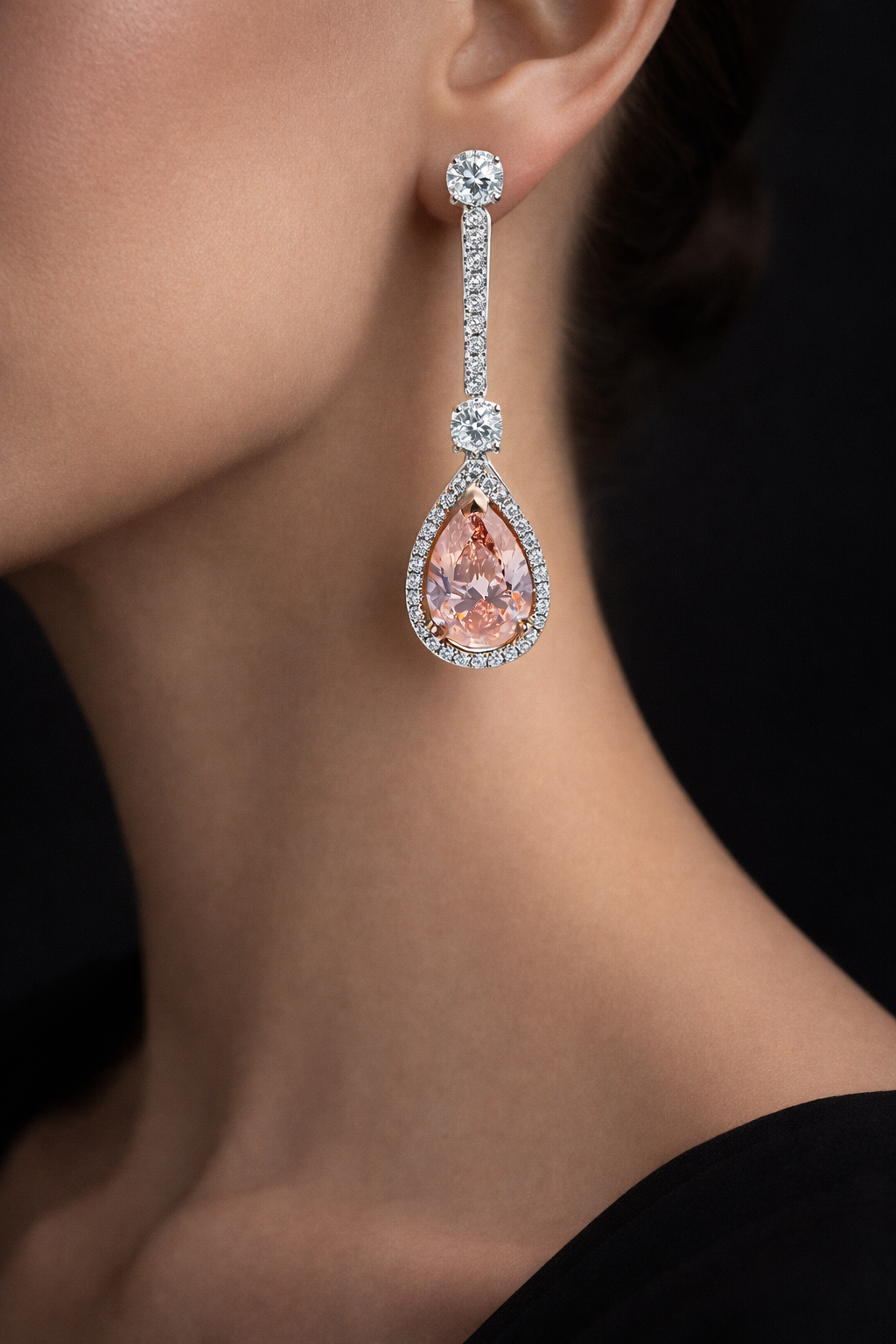Karter 5 Carats Pear Cut Lab Grown Pink Vivid Diamond Drop Earrings in 18K Two Tone
