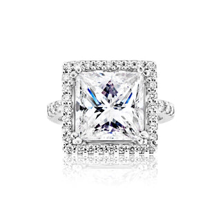 Barbara 8 Carat Princess Cut Halo Diamond Engagement Ring Front View