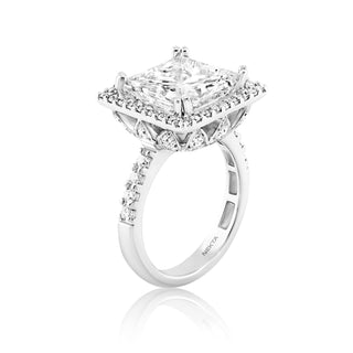 Barbara 8 Carat Princess Cut Halo Diamond Engagement Ring Side View