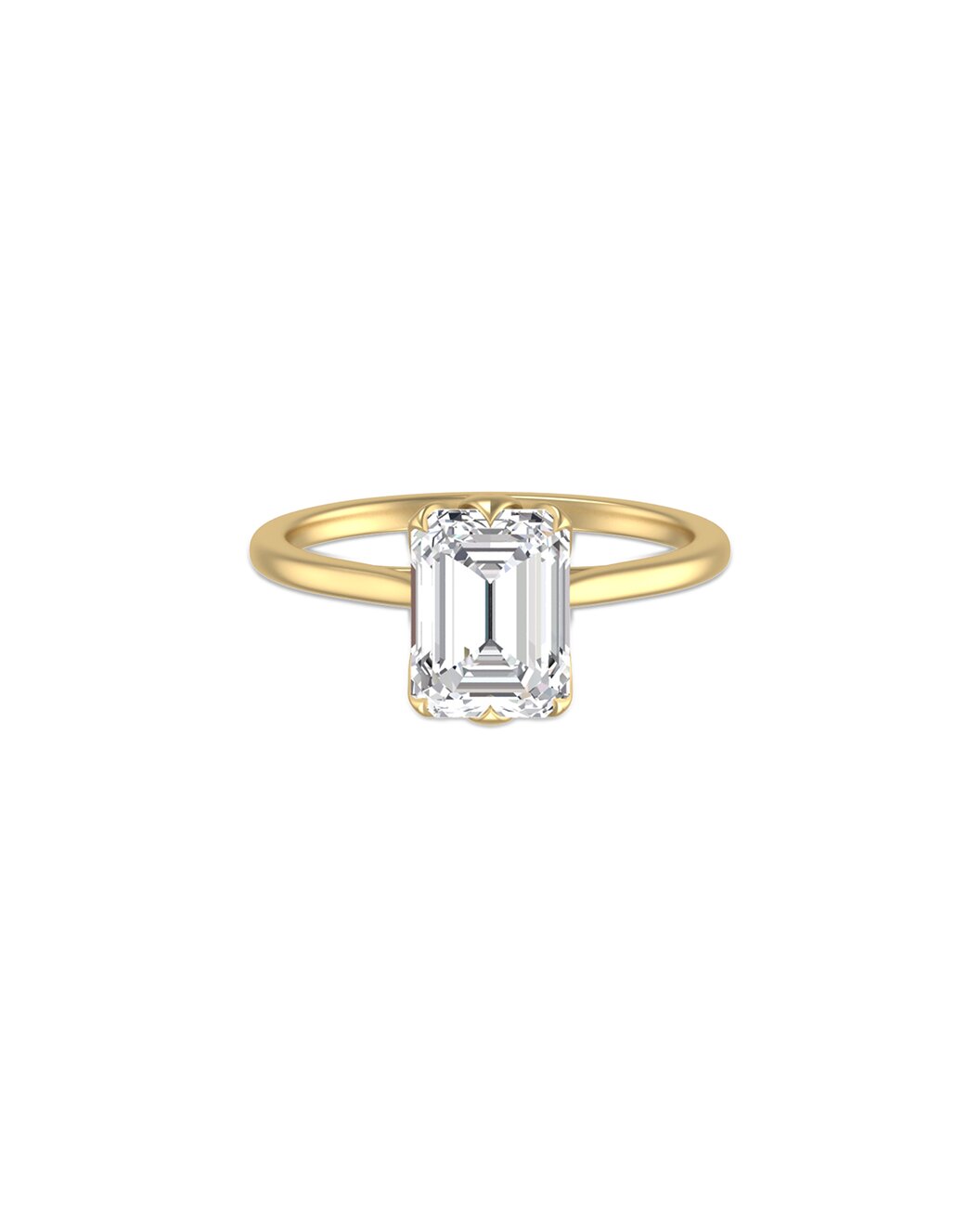 Lais 2 Carat Faceted Emerald Cut Lab Grown Diamond Lotus Ring Front