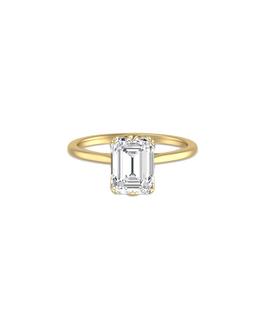 Lais 2 Carat Faceted Emerald Cut Lab Grown Diamond Lotus Ring Front