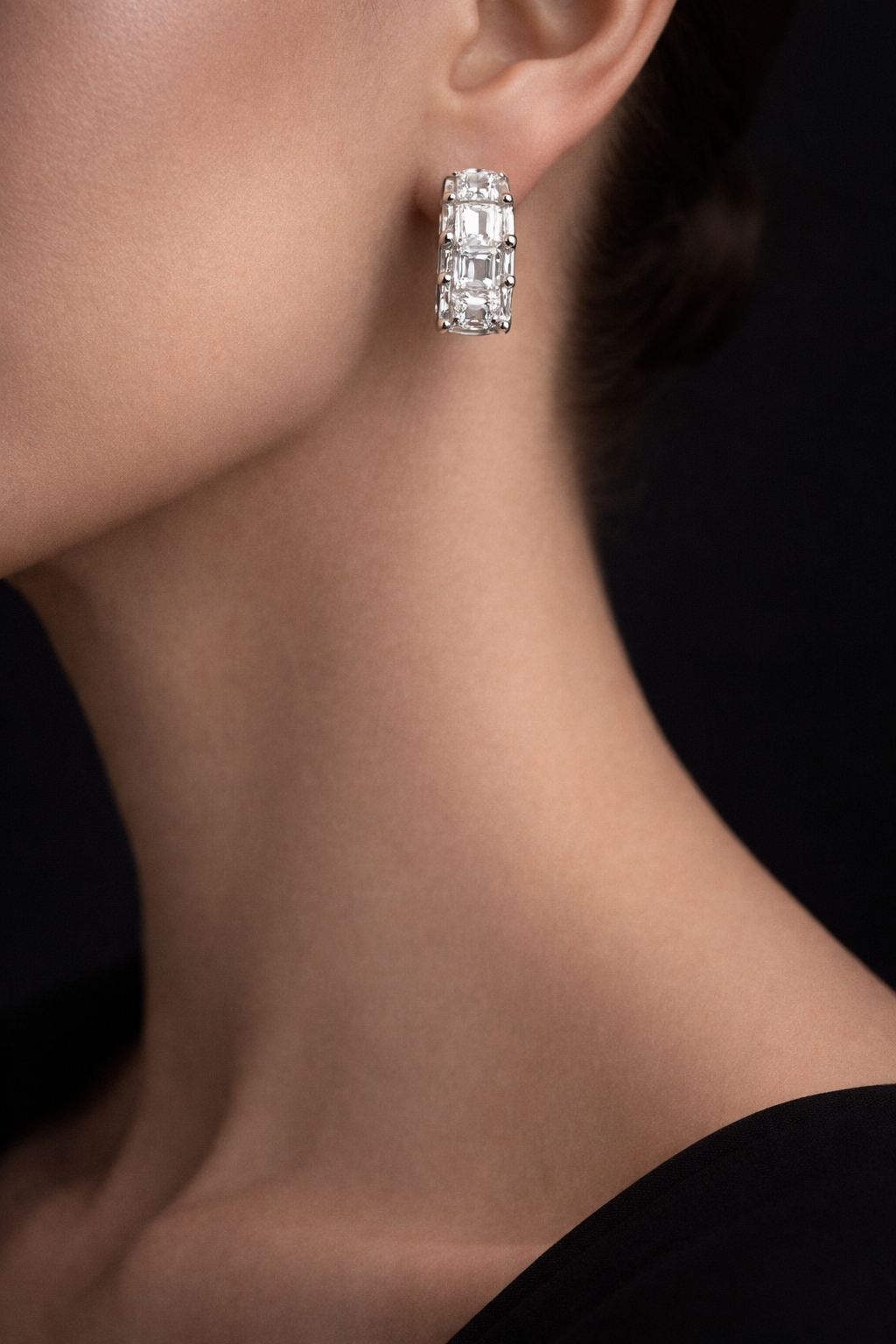 Lanesha 10 Carats Emerald Cut Lab Grown Diamond Mini Hoop Earrings in 14k White Gold